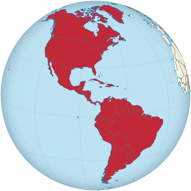Mapa del mundo con América de rojo