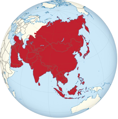 Mapa del mundo con Asia en rojo