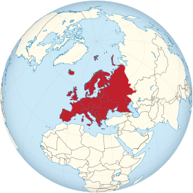 Mapa del mundo con Europa en rojo